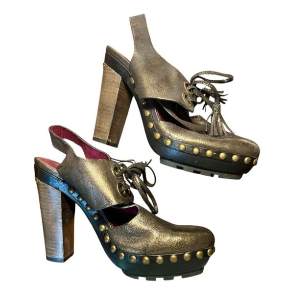 Coach Brown Leather Indie Grunge Studded Metallic Steam Punk Ultra High Size 7.5 - Picture 7 of 14